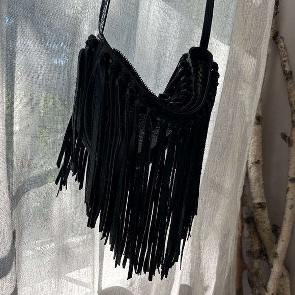 House of Harlow 1960 Black/grey leather Fringe Shoulder Bag - Picture 1 of 5